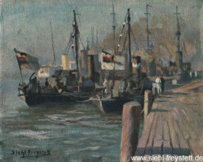WV-Nr. 216, Wilhelmshaven, Torpedoboote im Hafen, 1910-1919, Ölgemälde, Verschollen