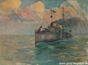 WV-Nr. 217, Unbekannter Ort, Hochsee-Torpedoboot auf Vorposten-Fahrt, 1910-1919, Ölgemälde