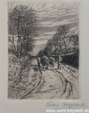WV-Nr. 221, Unbekannter Ort, Gespann mit Bauer, 1900-1919, Radierung, 8,5 cm x 11,2 cm, Privatbesitz