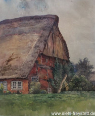 WV-Nr. 046, Unbekannter Ort, Fachwerkhof im Sommer, Aquarell, 1900-1919, 26 cm x 31,5 cm, Privatbesitz