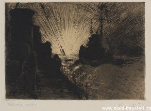 WV-Nr. 227, Unbekannter Ort, Scheinwerfer, 1900-1919, Radierung, 17 cm x 12 cm, Privatbesitz