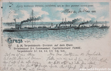 WV-Nr. 240, S.M. Torpedoboots-Division auf dem Rhein, um 1900, Lithographie