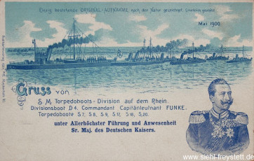 WV-Nr. 241, S.M. Torpedoboots-Division auf dem Rhein m. Wilhelm II., um 1900, Lithographie