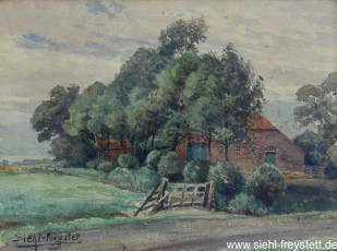 WV-Nr. 245, Oldenburger Bauernhaus, 1900-1919, Aquarell, 31,5 cm x 23,5 cm, Privatbesitz