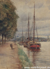 WV-Nr. 247, Wilhelmshaven, Obstboote im Hafen, 1908, Aquarell, 25,7 cm x 35 cm, Privatbesitz