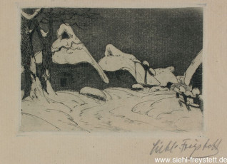WV-Nr. 249, Unbekannter Ort, Dorf im Schnee, 1900-1919, Radierung, 9,2 cm x 6,4 cm, Privatbesitz