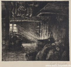 WV-Nr. 253, Unbekannter Ort, Interieur einer Küche, 1900-1919, Lithographie, 14 cm x 12,5 cm, Privatbesitz