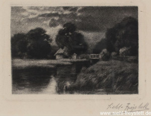 WV-Nr. 261, Unbekanter Ort, Gewässer mit Brücke, 1900-1919, Radierung, 12,5 cm x 8,5 cm, Privatbesitz