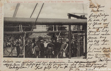 WV-Nr. 1065, Die Kaiserin zu Besuch auf dem Lazarettschiff Gera, 1890-1900, Fotografie auf Postkarte, 14 cm x 9 cm, Privatbesitz