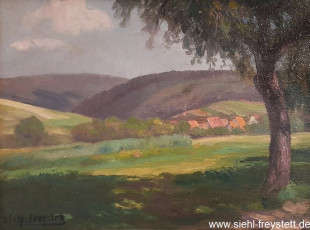 WV-Nr. 262, Unbekannter Ort, Landschaft mit Dorf im Tal, 1900-1919, Öl auf Leinwand, Privatbesitz