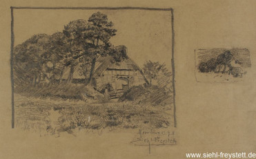 WV-Nr. 273, Moorburg, Reetdachhof, 1911, Bleistift auf Papier, 41 cm x 33 cm, Privatbesitz