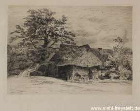 WV-Nr. 282, Unbekannter Ort, Reetdachhof, 1900-1919, Radierung, 18 cm x 14,5 cm, Privatbesitz