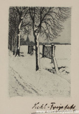 WV-Nr. 284, Unbekannter Ort, Heck im Schnee, 1900-1919, Radierung, 8,5 cm x 12 cm, Privatbesitz