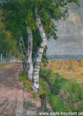 WV-Nr. 298, Unbekannter Ort, Birkenallee im Spätsommer, 1918, Öl auf Leinwand, 52 cm x 72,5 cm, Privatbesitz