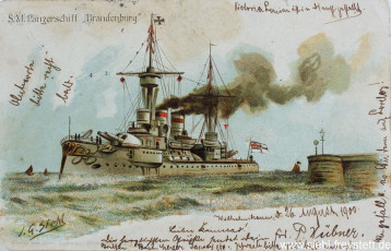 WV-Nr. 305, Unbekannter Ort, S.M. Panzerschiff 'Brandenburg', um 1900, Lithographie, Besitz unbekannt