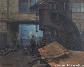 WV-Nr. 310, Wilhelmshaven, Meister an der Dampfpresse, 1910-1919, Öl auf Leinwand, 92 cm x 72,2 cm, Besitz Sparkasse Wilhelmshaven