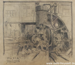 WV-Nr. 311, Wilhelmshaven, Dampfpresse, 1912, Kohle auf Papier, 42,5 cm x 34 cm, Besitz Sparkasse Wilhelmshaven