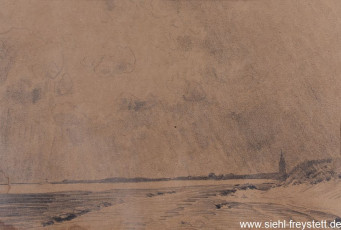WV-Nr. 315, Wangerooge, Strand mit Westturm, 1900-1919, Bleistift auf Papier, 42 cm x 30 cm, Gemäldesammlung Stadt Wilhelmshaven