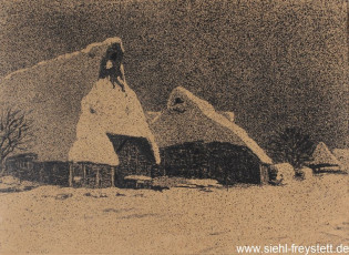 WV-Nr. 317, Unbekannter Ort, Reetdachhöfe im Winter, 1900-1919, Radierung, 32 cm x 23 cm, Gemäldesammlung Stadt Wilhelmshaven