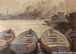 WV-Nr. 322, Wilhelmshaven, Hafenansicht, 1914, Öl auf Hartfaser, 44,5 cm x 32 cm, Gemäldesammlung Stadt Wilhelmshaven