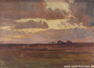 WV-Nr. 325, Unbekannter Ort, Abend in der Marsch, 1917, Öl auf Karton, 48,4 cm x 34,8 cm, Gemäldesammlung Stadt Wilhelmshaven