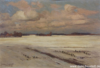 WV-Nr. 335, Unbekannter Ort, Marschenlandschaft im Winter, 1917, Öl auf Pappe, 73,5 cm x 50 cm, Gemäldesammlung Stadt Wilhelmshaven