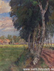 WV-Nr. 338, Unbekannter Ort, Birken am Moor, 1918, Öl auf Karton, 34 cm x 44 cm, Gemäldesammlung Stadt Wilhelmshaven