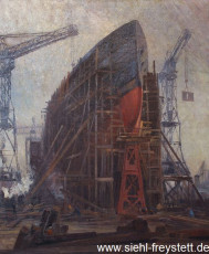 WV-Nr. 344, Wilhelmshaven, Schiff auf der Helling, 1913, Öl auf Leinwand, 95 cm x 115 cm, Gemäldesammlung Stadt Wilhelmshaven