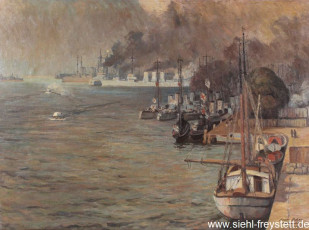WV-Nr. 347, Wilhelmshaven, Neuer Hafen, nach 1915, Öl auf Leinwand, 148 cm x 108 cm, Gemäldesammlung Stadt Wilhelmshaven