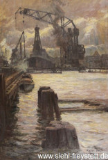 WV-Nr. 348, Wilhelmshaven, Kaiserliche Werft, nach 1915, Öl auf Leinwand, 73,5 cm x 100 cm, Gemäldesammlung Stadt Wilhelmshaven