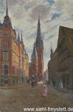 WV-Nr. 351, Oldenburg, Rathaus und Lambertikirche, um 1905, Ölgemälde, Besitz unbekannt