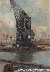 WV-Nr. 353, Wilhelmshaven, Schwimmkran Langer Heinrich, 1916, Öl auf Leinwand, 36 cm x 52 cm, Privatbesitz