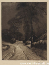 WV-Nr. 358, Unbekannter Ort, Dorfweg im Winter, 1900-1919, Radierung, 27 cm x 36 cm, Privatbesitz