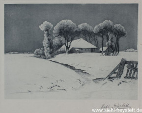 WV-Nr. 359, Unbekannter Ort, Bauernhaus mit Heck, um 1912, Radierung, 34 cm x 27 cm, Privatbesitz