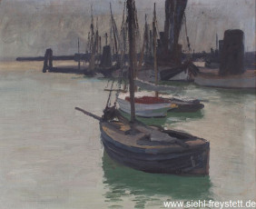 WV-Nr. 363, Wilhelmshaven, Nassauhafen, 1919, Öl auf Karton, 50 cm x 41 cm, Privatbesitz