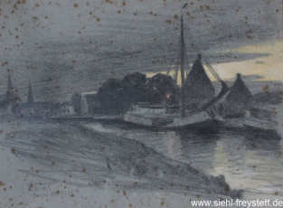 WV-Nr. 364, Harlingen, Boote auf der Harle, 1908, Zeichnung, 29,5 cm x 22 cm, Privatbesitz