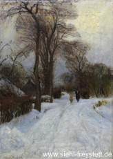 WV-Nr. 369, Unbekannter Ort, Zwei Spaziergänger im Schnee, um 1910, Öl auf Leinwand, 37,5 cm x  52,5 cm, Privatbesitz