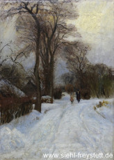 WV-Nr. 369, Unbekannter Ort, Zwei Spaziergänger im Schnee, um 1910, Öl auf Leinwand, 37,5 cm x 52,5 cm, Privatbesitz