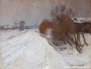 WV-Nr. 374, Unbekannter Ort, Winterlandschaft, 1910-1919, Öl auf Karton, 52,5 cm x 40,5 cm, Privatbesitz