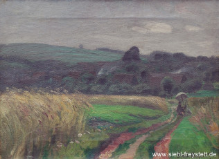 WV-Nr. 378, Unbekannter Ort, Der Künstler in bergischer Landschaft, 1900-1919, Öl auf Leinwand, 44,5 cm x 33 cm, Privatbesitz