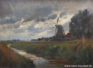 WV-Nr. 382, Unbekannter Ort, Windmühle, 1900-1919, Öl auf Leinwand, 46,5 cm x 34,5 cm, Privatbesitz
