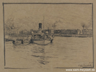 WV-Nr. 384, Wilhelmshaven, Schiff im Hafen, 1911, Bleistift auf Papier, 32 cm x 24 cm, Privatbesitz