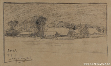 WV-Nr. 385, Zetel, Zetel im Schnee, 1912, Bleistift auf Papier, 30 cm x 18 cm, Privatbesitz