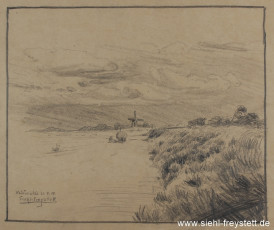 WV-Nr. 386, Heidmühle, Blick auf die Mühle, 1910, Bleistift auf Papier, 28 cm x 33 cm, Privatbesitz