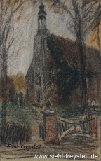 WV-Nr. 393, Accum, Kirche, 1900-1919, Pastell auf Papier, 16 cm x 26 cm, Privatbesitz