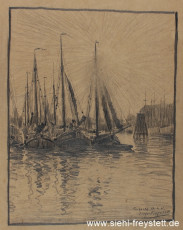 WV-Nr. 396, Cuxhaven, Im Hafen, 1911, Bleistift auf Papier, 27 cm x 34 cm, Privatbesitz