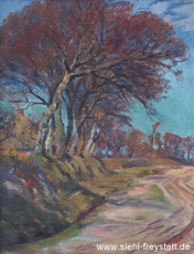 WV-Nr. 406, Unbekannter Ort, Birken am Wegesrand, 1919, Öl auf Holz, 42,5 cm x 54,5 cm, Privatbesitz