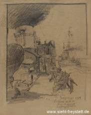 WV-Nr. 408, Cuxhaven, Torpedoboot V.185, 1913, Bleistift auf Papier, 33 cm x 42 cm, Privatbesitz