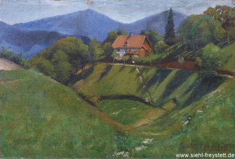 WV-Nr. 411, Das Haus im Odenwald, 1913, Öl auf Karton, 38,5 cm x 26 cm, Privatbesitz