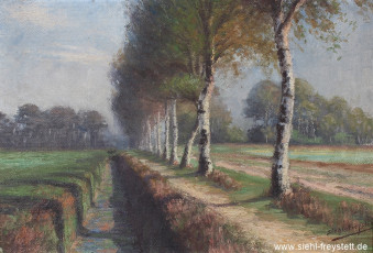 WV-Nr. 423, Unbekannter Ort, Weg mit Birken, 1900-1919, Öl auf Leinwand auf Holz, 41 cm x 28 cm, Privatbesitz